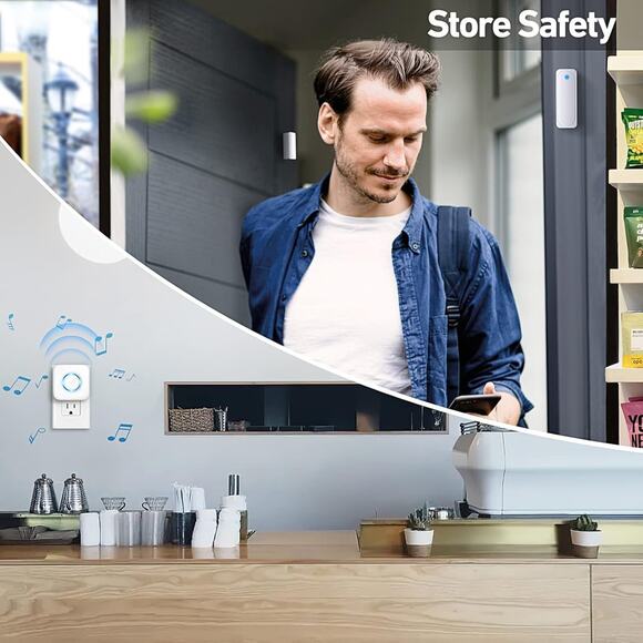 Wireless Door Chime with Sensor 600 FT Range 58 Chimes & 5 Volume Levels - Picture 5 of 6